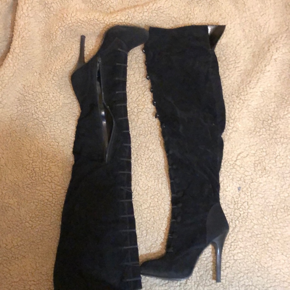 Black Trousers Knee High Boots